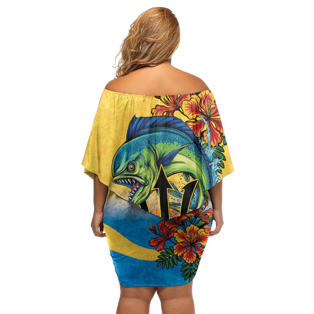 Barbados Mahi-mahi Trident Family Matching Off Shoulder Short Dress and Hawaiian Shirt - Wonder Print Shop