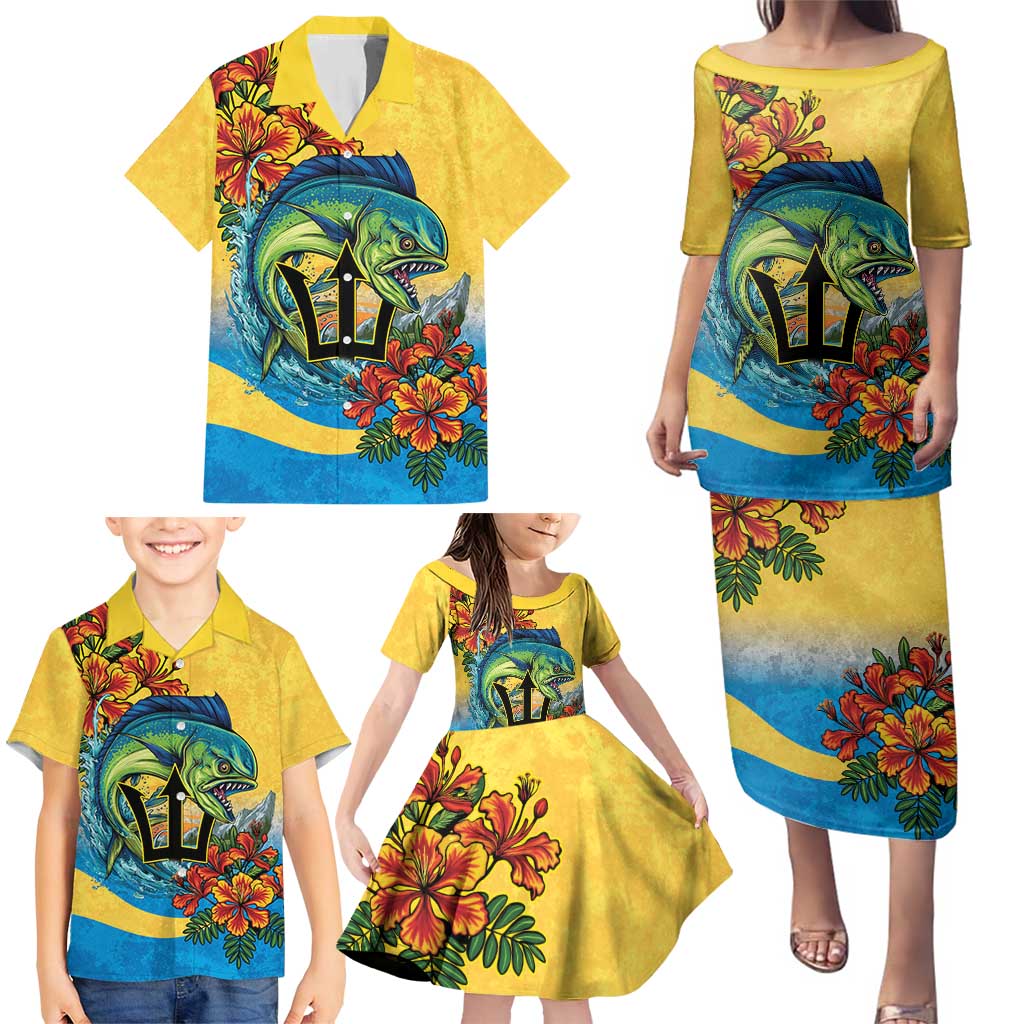 Barbados Mahi-mahi Trident Family Matching Puletasi and Hawaiian Shirt - Wonder Print Shop