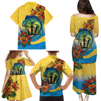 Barbados Mahi-mahi Trident Family Matching Puletasi and Hawaiian Shirt - Wonder Print Shop