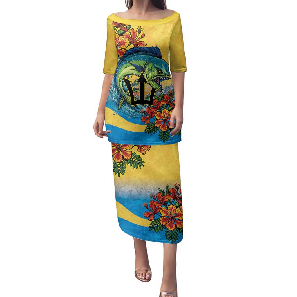 Barbados Mahi-mahi Trident Family Matching Puletasi and Hawaiian Shirt - Wonder Print Shop