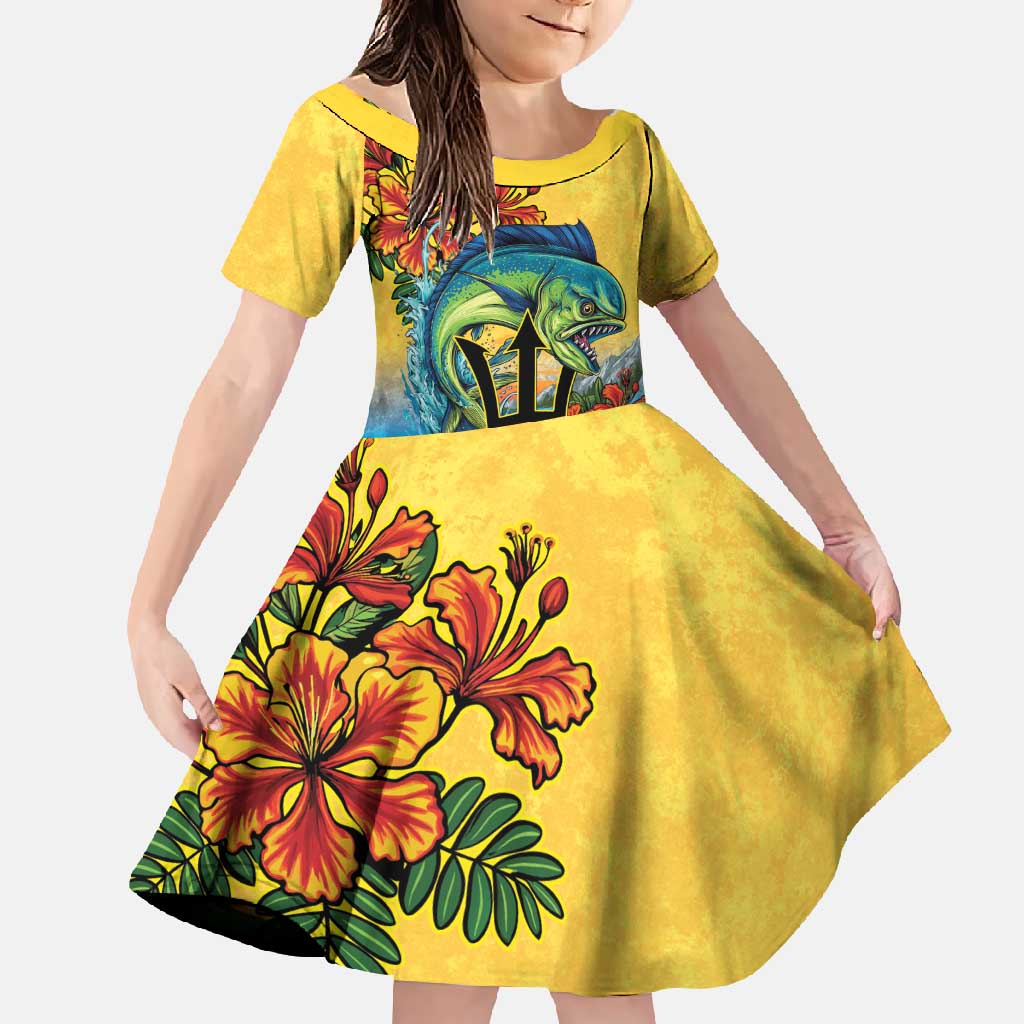 Barbados Mahi-mahi Trident Family Matching Short Sleeve Bodycon Dress and Hawaiian Shirt - Wonder Print Shop