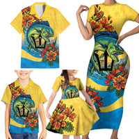 Barbados Mahi-mahi Trident Family Matching Short Sleeve Bodycon Dress and Hawaiian Shirt - Wonder Print Shop