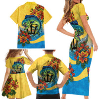 Barbados Mahi-mahi Trident Family Matching Short Sleeve Bodycon Dress and Hawaiian Shirt - Wonder Print Shop