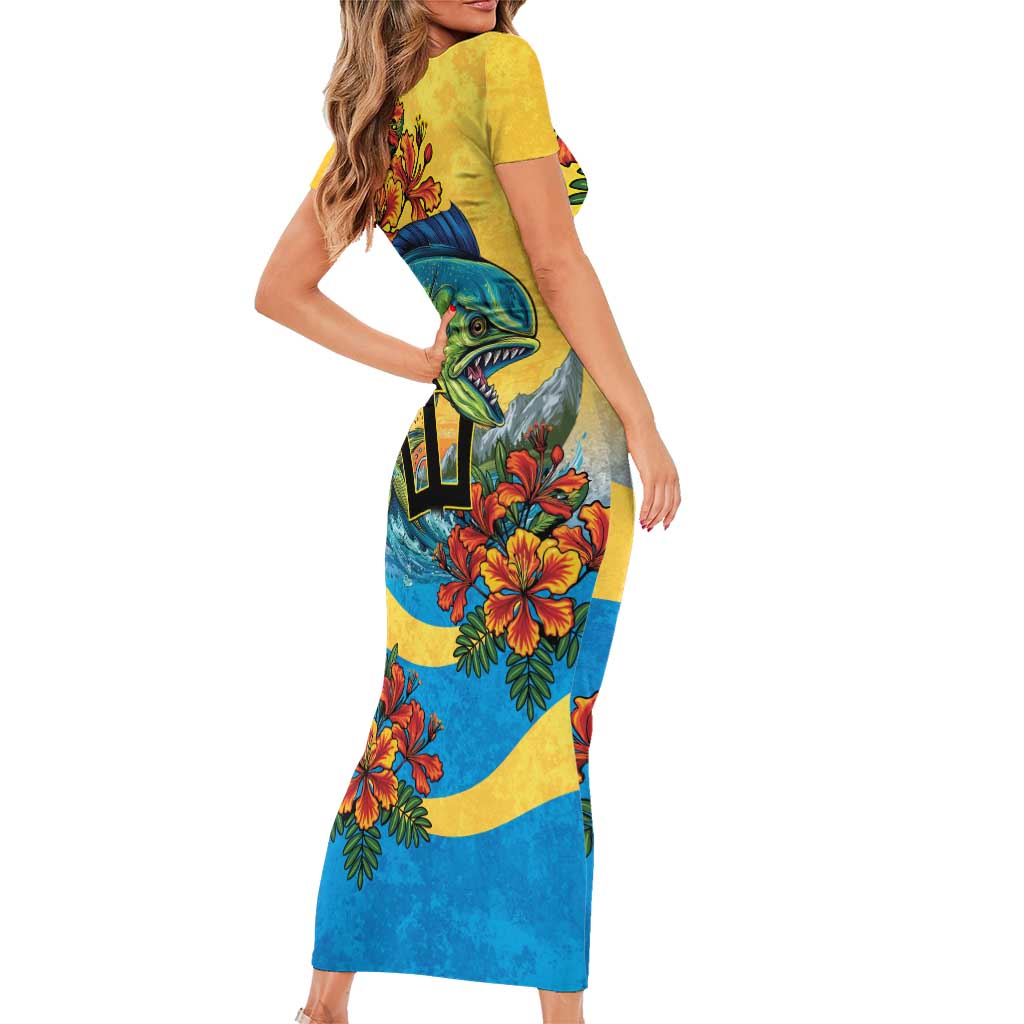 Barbados Mahi-mahi Trident Family Matching Short Sleeve Bodycon Dress and Hawaiian Shirt - Wonder Print Shop