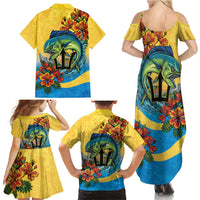 Barbados Mahi-mahi Trident Family Matching Summer Maxi Dress and Hawaiian Shirt - Wonder Print Shop