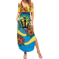 Barbados Mahi-mahi Trident Family Matching Summer Maxi Dress and Hawaiian Shirt - Wonder Print Shop