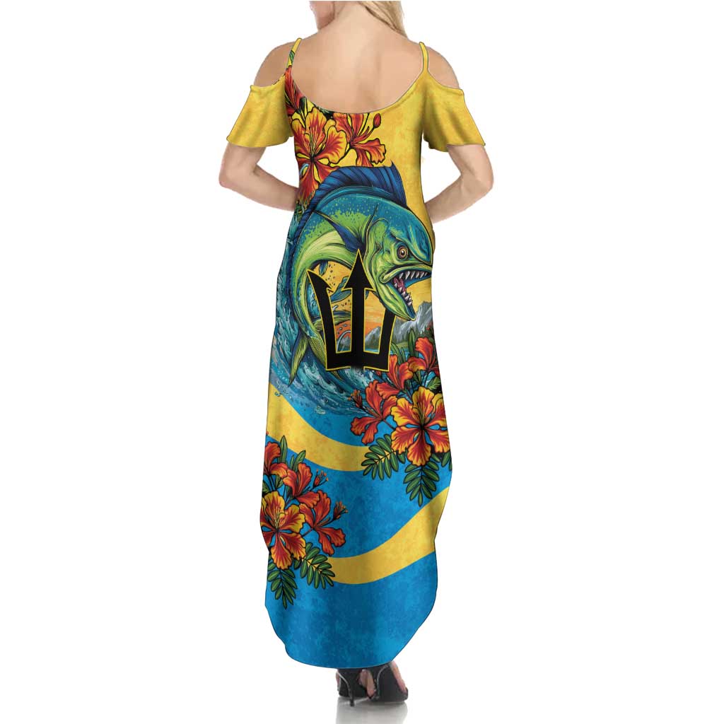 Barbados Mahi-mahi Trident Family Matching Summer Maxi Dress and Hawaiian Shirt - Wonder Print Shop