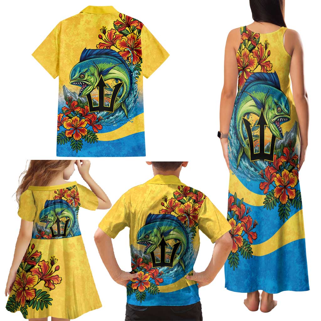 Barbados Mahi-mahi Trident Family Matching Tank Maxi Dress and Hawaiian Shirt - Wonder Print Shop