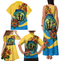 Barbados Mahi-mahi Trident Family Matching Tank Maxi Dress and Hawaiian Shirt - Wonder Print Shop