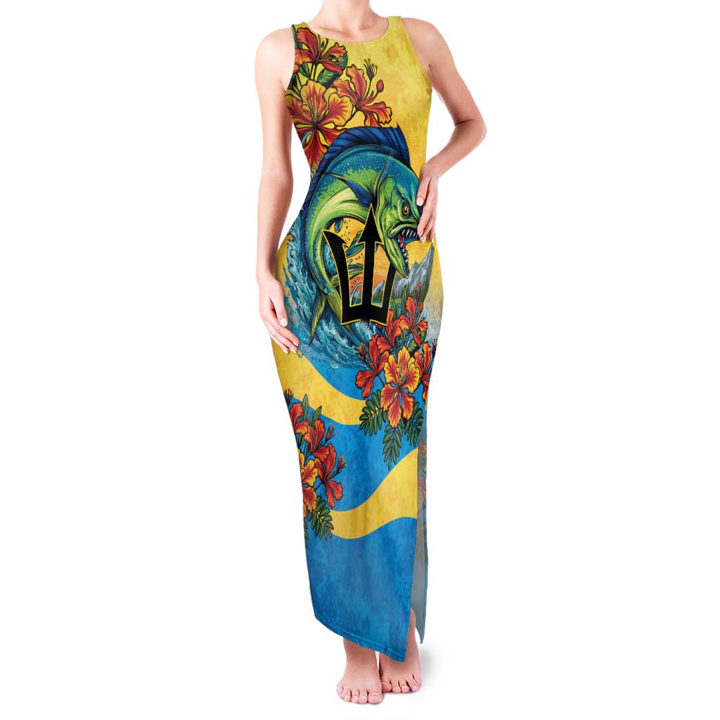 Barbados Mahi-mahi Trident Family Matching Tank Maxi Dress and Hawaiian Shirt - Wonder Print Shop
