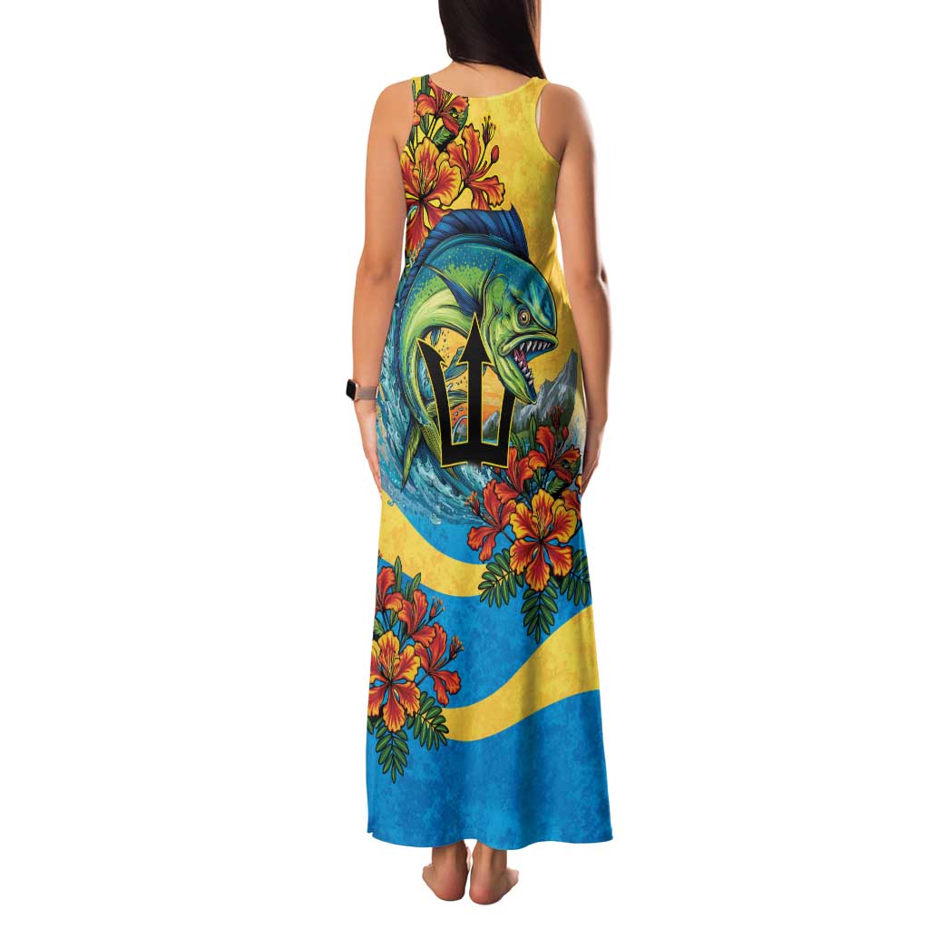 Barbados Mahi-mahi Trident Family Matching Tank Maxi Dress and Hawaiian Shirt - Wonder Print Shop