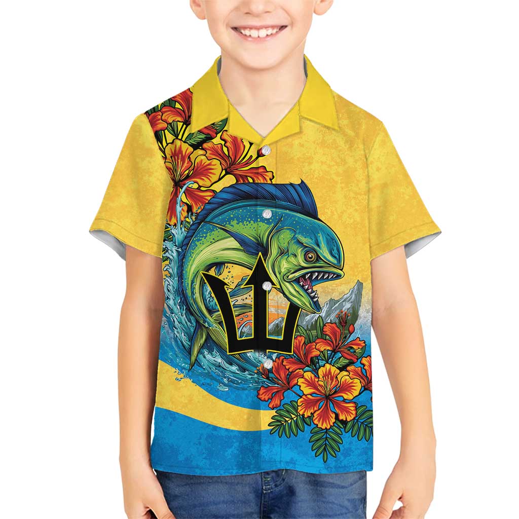 Barbados Mahi-mahi Trident Family Matching Tank Maxi Dress and Hawaiian Shirt - Wonder Print Shop