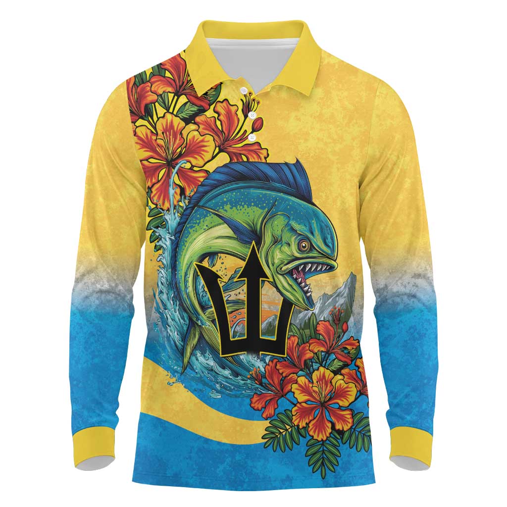 Barbados Mahi-mahi Trident Long Sleeve Polo Shirt - Wonder Print Shop