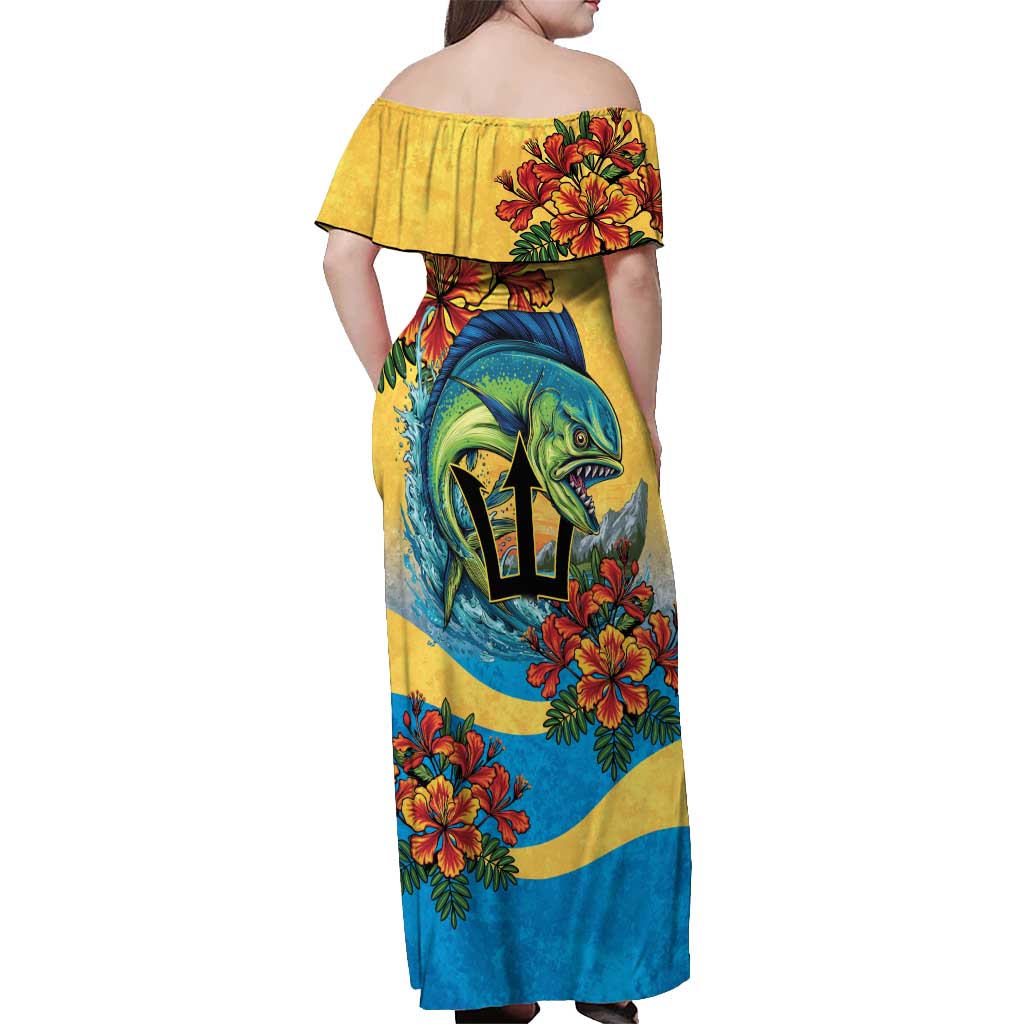 Barbados Mahi-mahi Trident Off Shoulder Maxi Dress - Wonder Print Shop