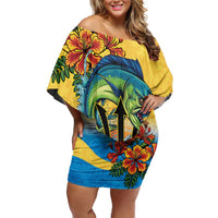 Barbados Mahi-mahi Trident Off Shoulder Short Dress - Wonder Print Shop