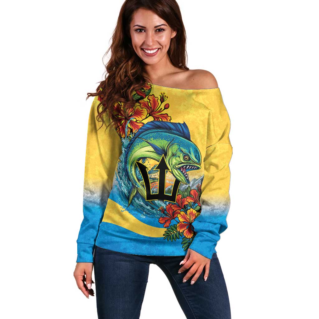 Barbados Mahi-mahi Trident Off Shoulder Sweater - Wonder Print Shop