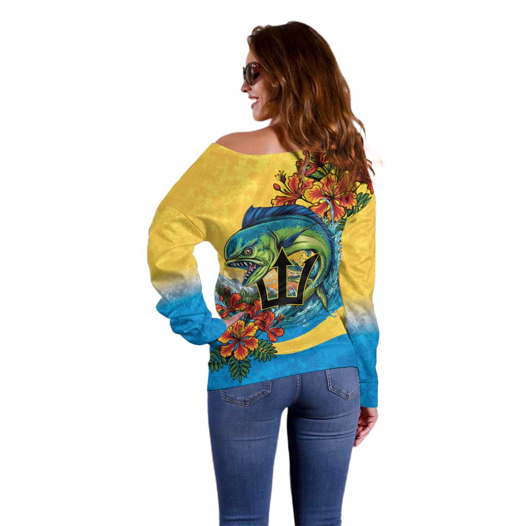 Barbados Mahi-mahi Trident Off Shoulder Sweater - Wonder Print Shop