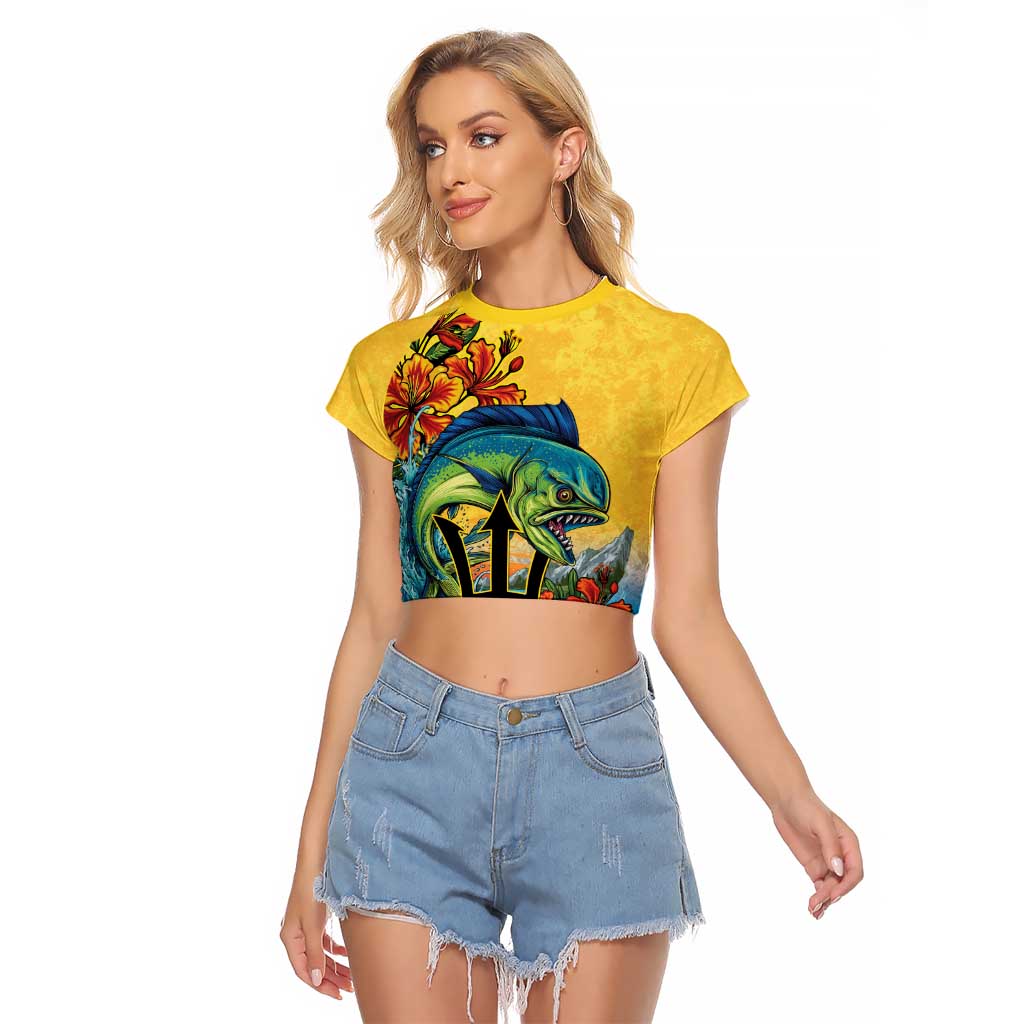 Barbados Mahi-mahi Trident Raglan Cropped T Shirt - Wonder Print Shop