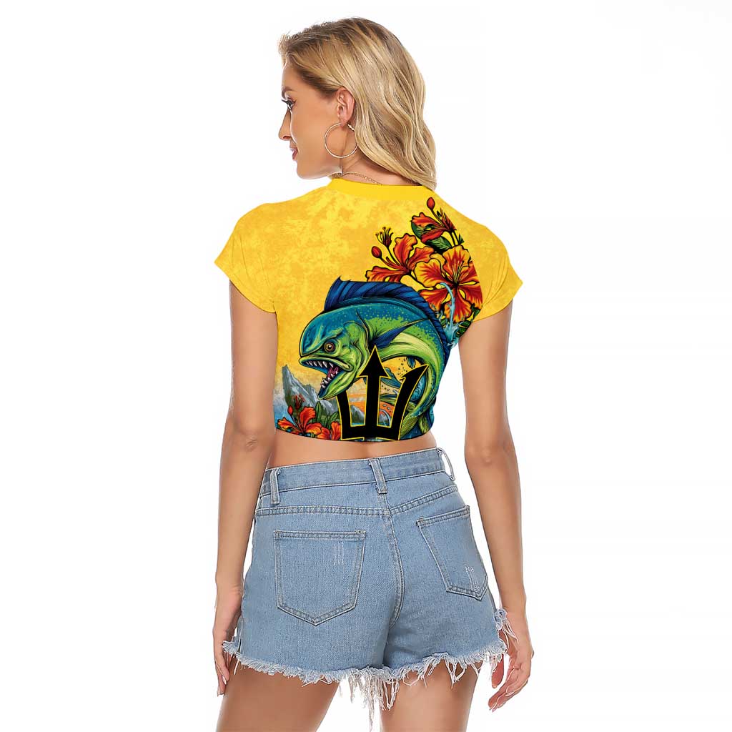 Barbados Mahi-mahi Trident Raglan Cropped T Shirt - Wonder Print Shop