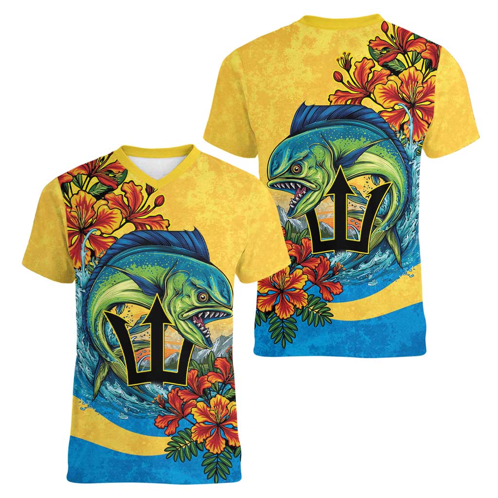 Barbados Mahi-mahi Trident Women V-Neck T-Shirt - Wonder Print Shop