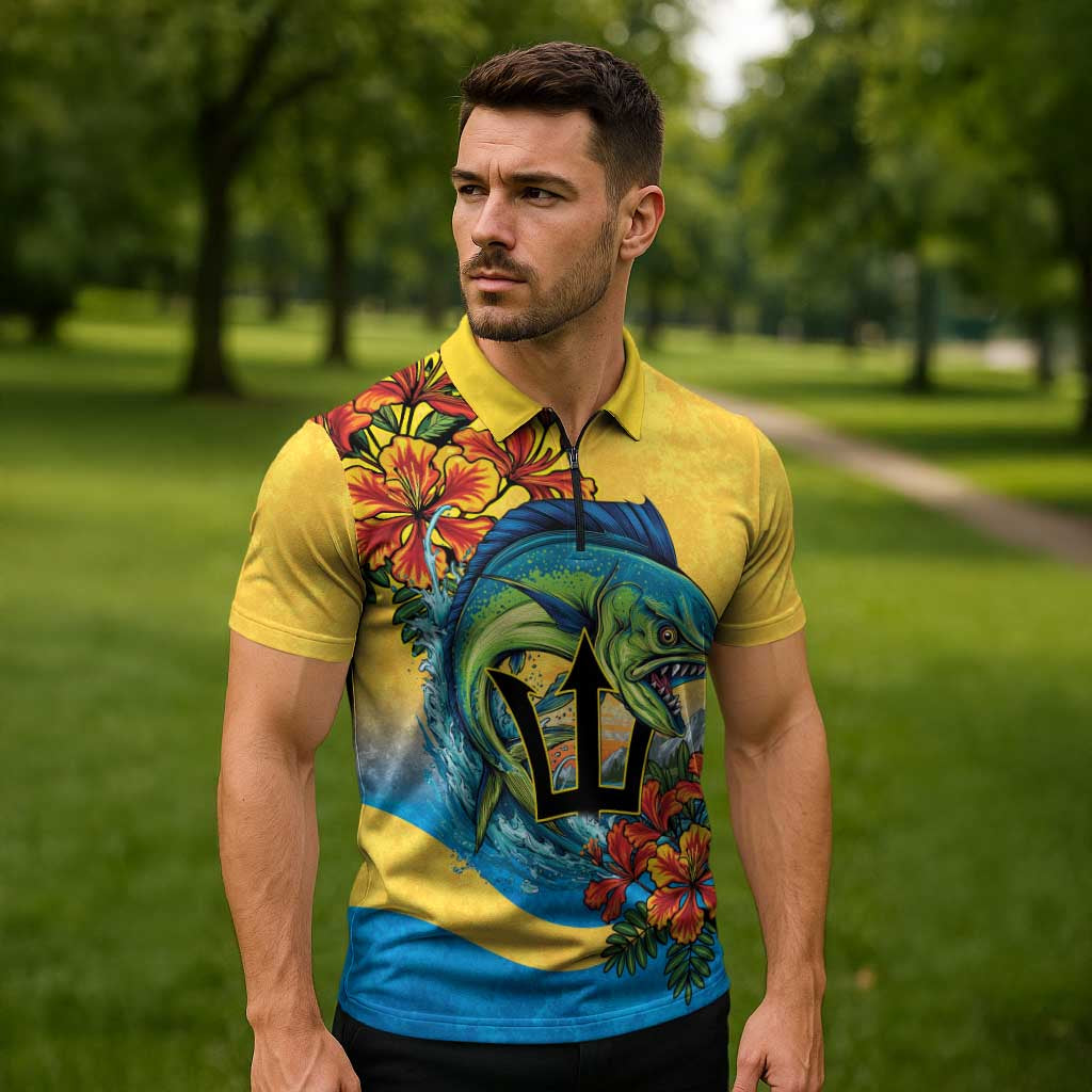 Barbados Mahi-mahi Trident Zipper Polo Shirt - Wonder Print Shop