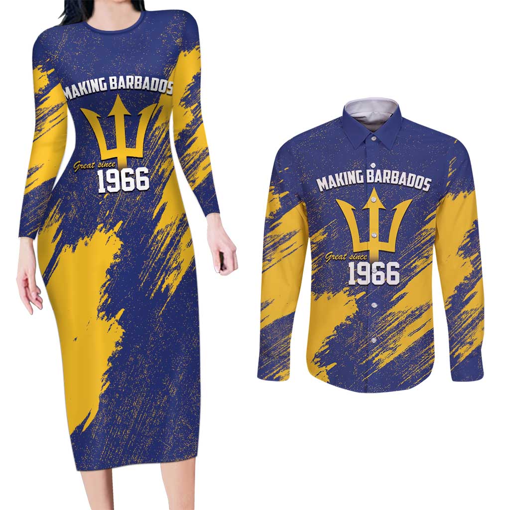 Barbados Pride Est 1966 Couples Matching Long Sleeve Bodycon Dress and Long Sleeve Button Shirt - Wonder Print Shop