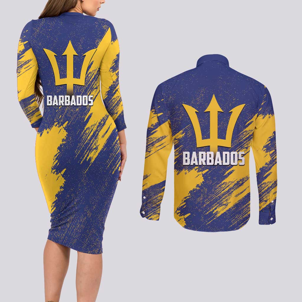 Barbados Pride Est 1966 Couples Matching Long Sleeve Bodycon Dress and Long Sleeve Button Shirt - Wonder Print Shop