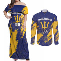 Barbados Pride Est 1966 Couples Matching Off Shoulder Maxi Dress and Long Sleeve Button Shirt - Wonder Print Shop