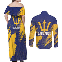 Barbados Pride Est 1966 Couples Matching Off Shoulder Maxi Dress and Long Sleeve Button Shirt - Wonder Print Shop
