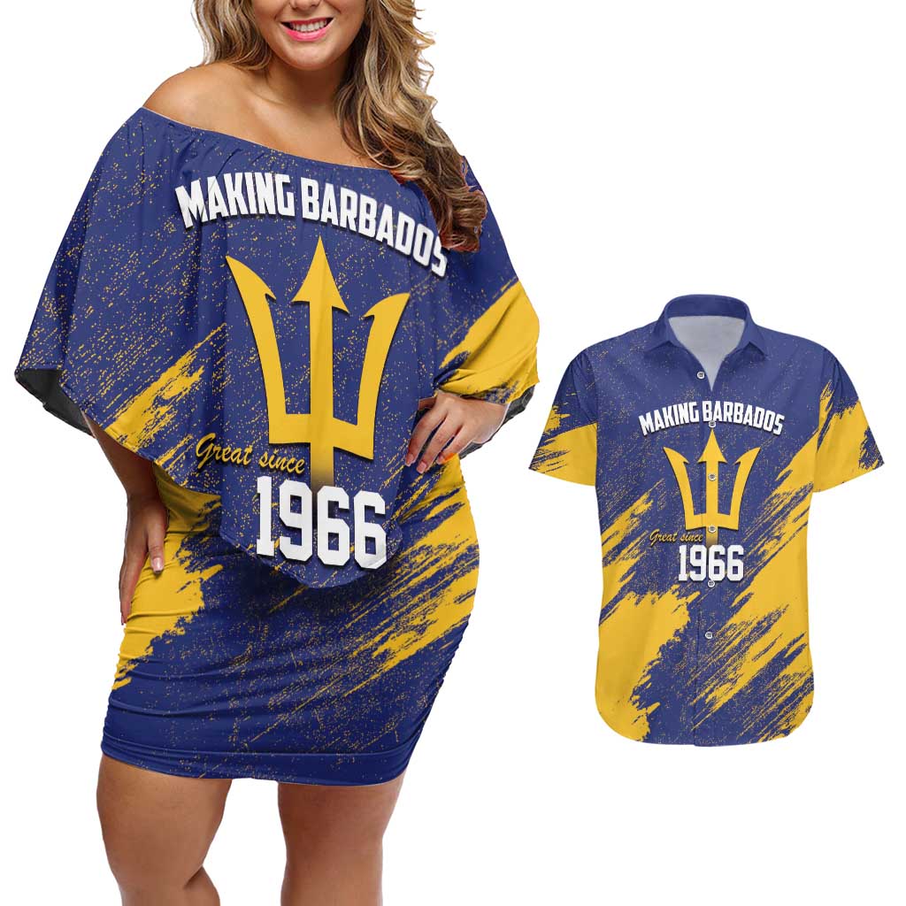 Barbados Pride Est 1966 Couples Matching Off Shoulder Short Dress and Hawaiian Shirt - Wonder Print Shop