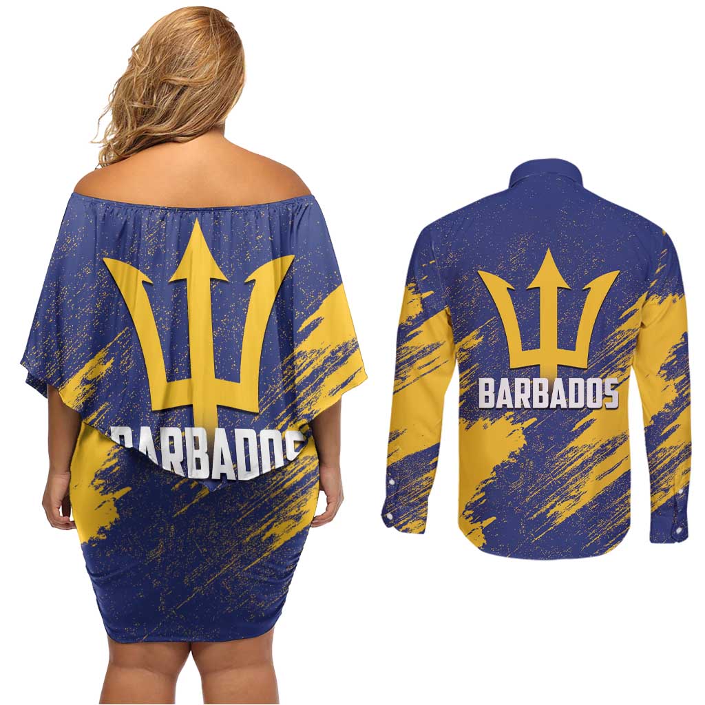 Barbados Pride Est 1966 Couples Matching Off Shoulder Short Dress and Long Sleeve Button Shirt - Wonder Print Shop