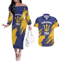 Barbados Pride Est 1966 Couples Matching Off The Shoulder Long Sleeve Dress and Hawaiian Shirt - Wonder Print Shop