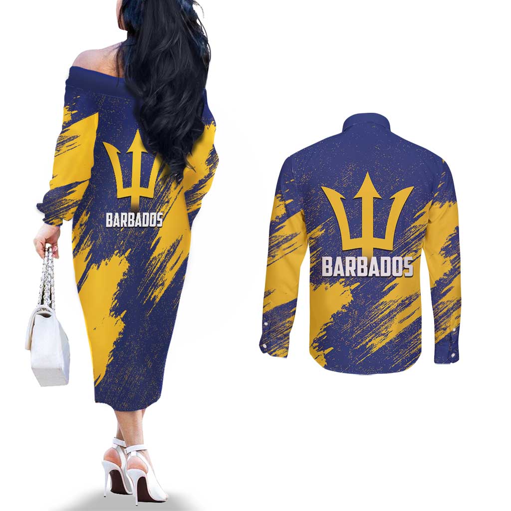 Barbados Pride Est 1966 Couples Matching Off The Shoulder Long Sleeve Dress and Long Sleeve Button Shirt - Wonder Print Shop