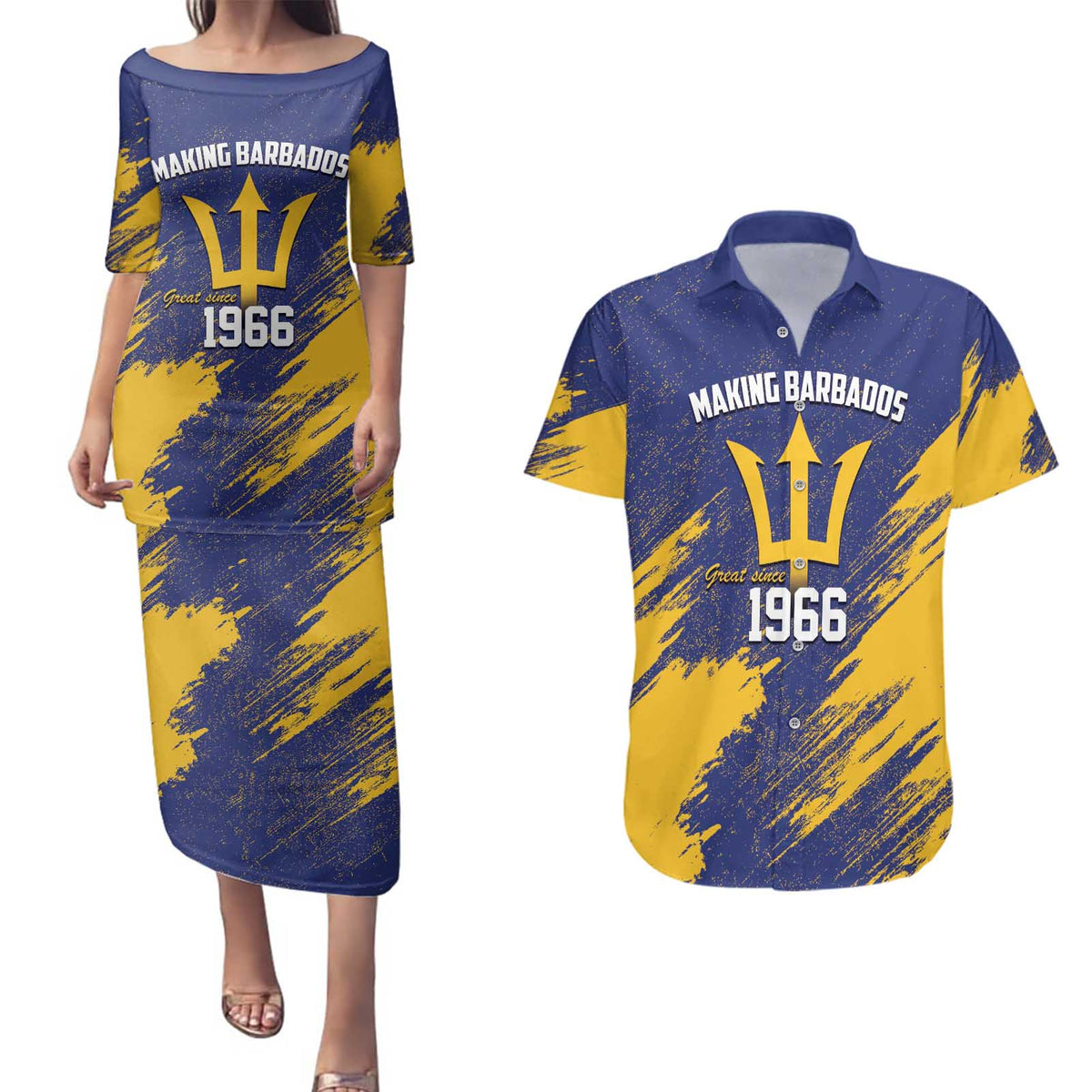 Barbados Pride Est 1966 Couples Matching Puletasi and Hawaiian Shirt - Wonder Print Shop