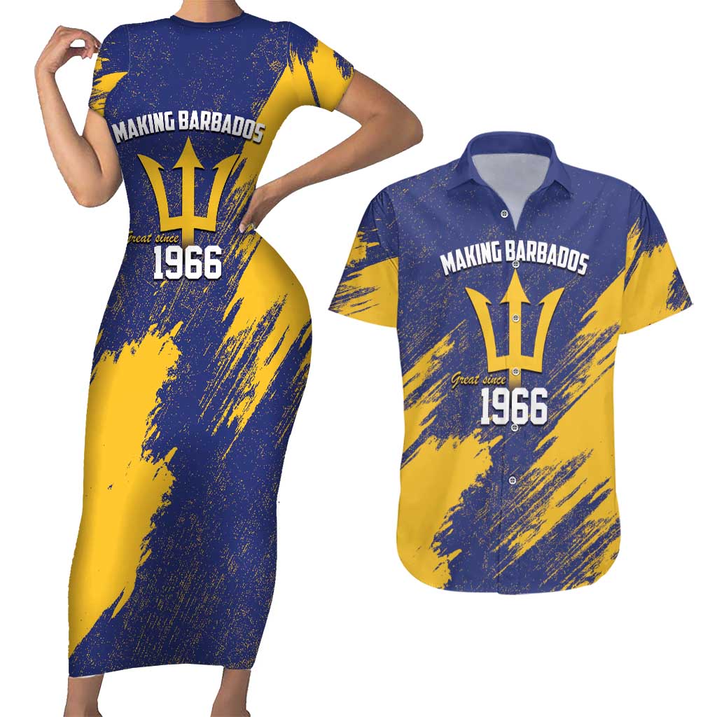 Barbados Pride Est 1966 Couples Matching Short Sleeve Bodycon Dress and Hawaiian Shirt - Wonder Print Shop