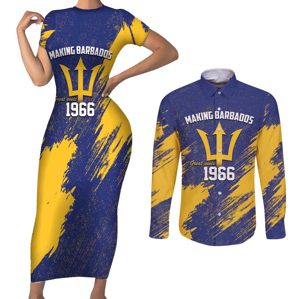 Barbados Pride Est 1966 Couples Matching Short Sleeve Bodycon Dress and Long Sleeve Button Shirt - Wonder Print Shop