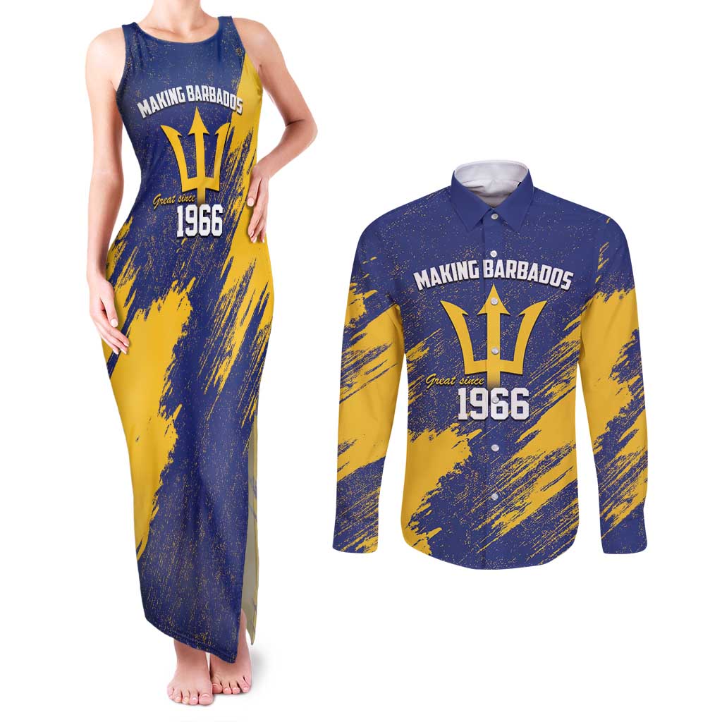 Barbados Pride Est 1966 Couples Matching Tank Maxi Dress and Long Sleeve Button Shirt - Wonder Print Shop