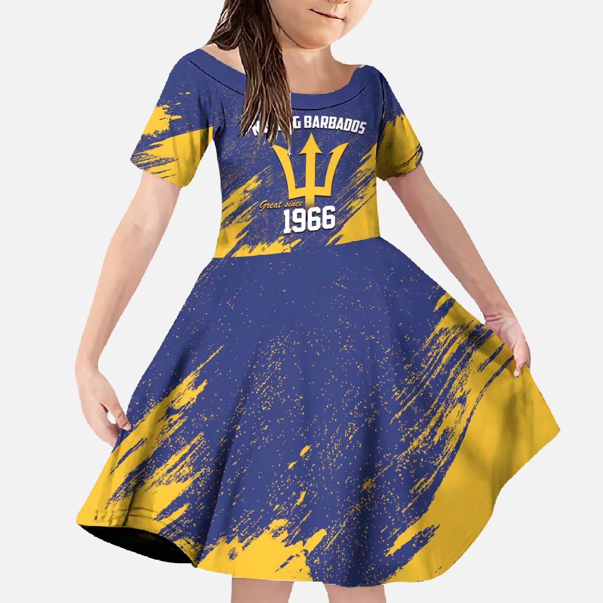 Barbados Pride Est 1966 Family Matching Off The Shoulder Long Sleeve Dress and Hawaiian Shirt - Wonder Print Shop
