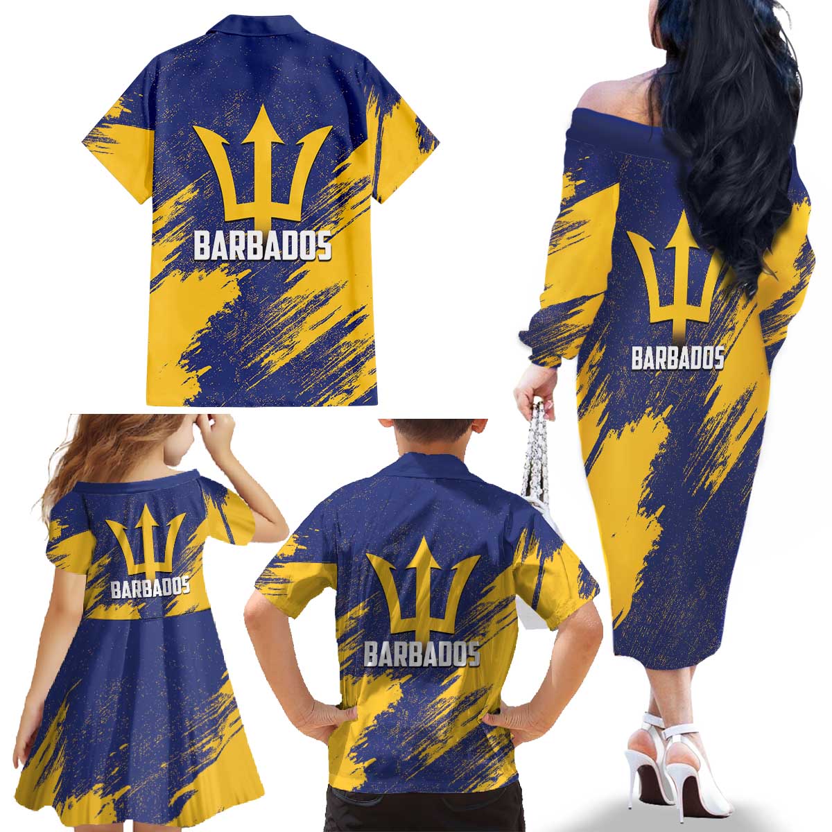Barbados Pride Est 1966 Family Matching Off The Shoulder Long Sleeve Dress and Hawaiian Shirt - Wonder Print Shop