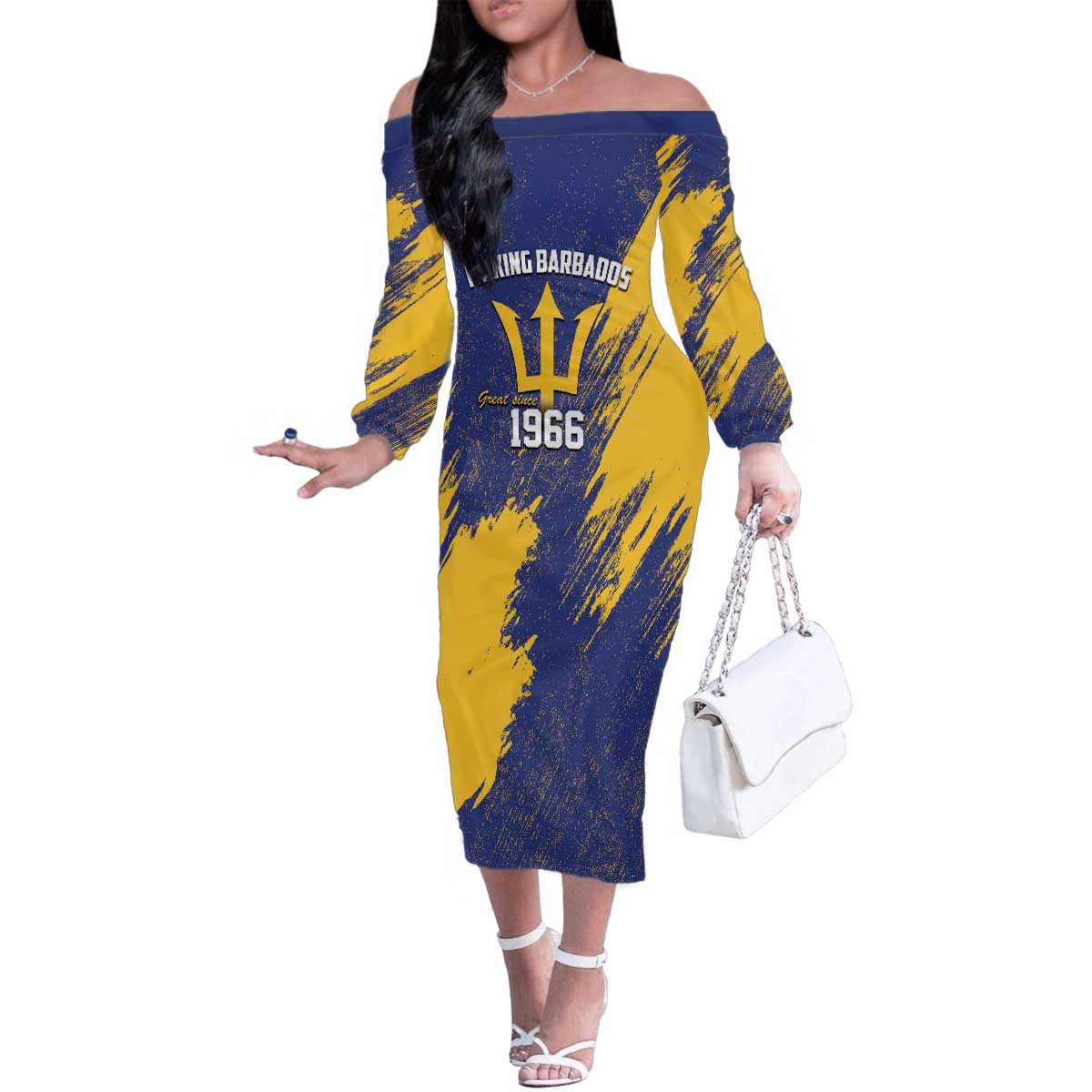 Barbados Pride Est 1966 Family Matching Off The Shoulder Long Sleeve Dress and Hawaiian Shirt - Wonder Print Shop