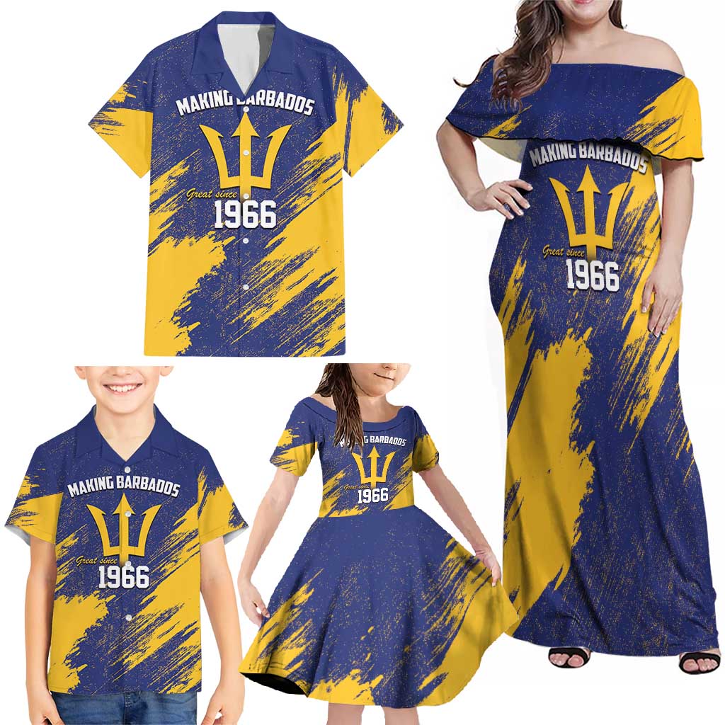 Barbados Pride Est 1966 Family Matching Off Shoulder Maxi Dress and Hawaiian Shirt - Wonder Print Shop
