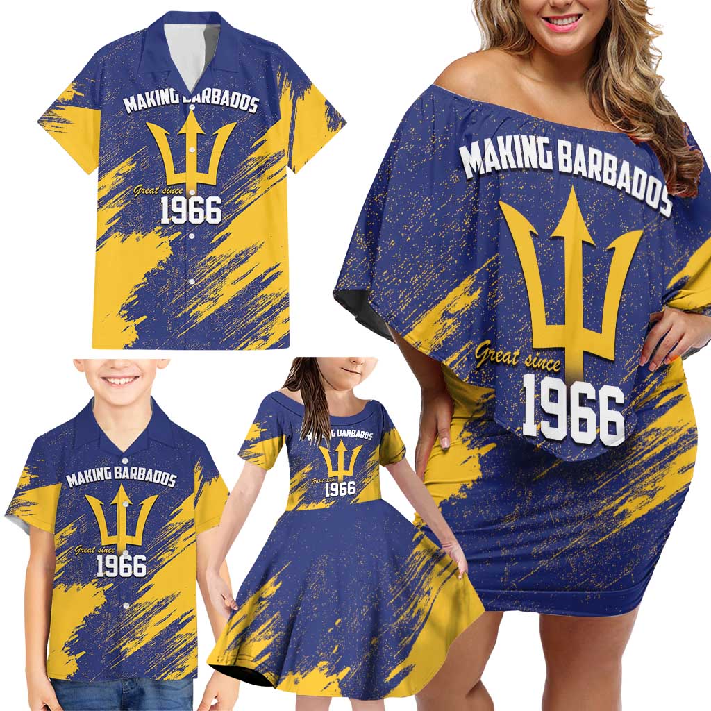 Barbados Pride Est 1966 Family Matching Off Shoulder Short Dress and Hawaiian Shirt - Wonder Print Shop