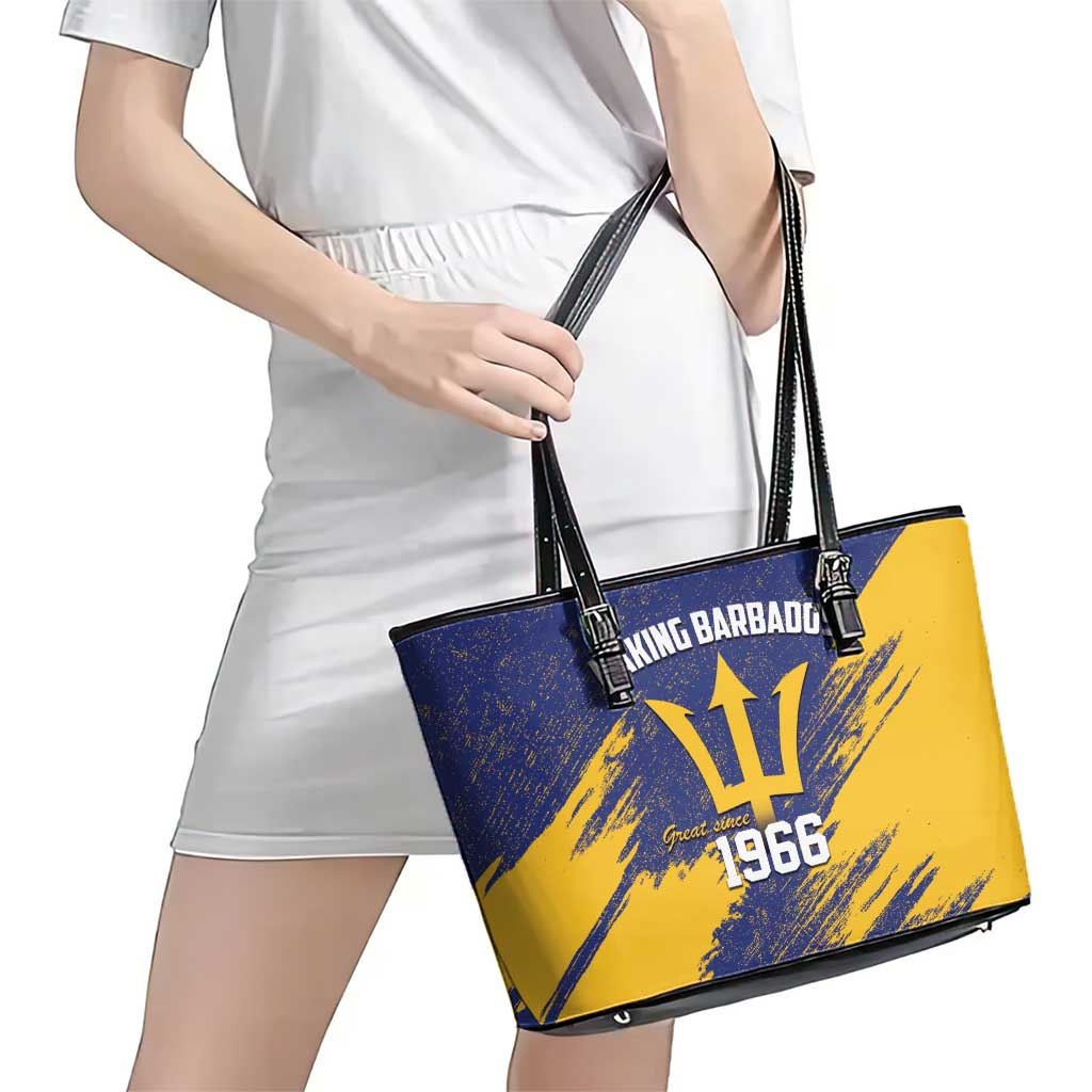 Barbados Pride Est 1966 Leather Tote Bag - Wonder Print Shop