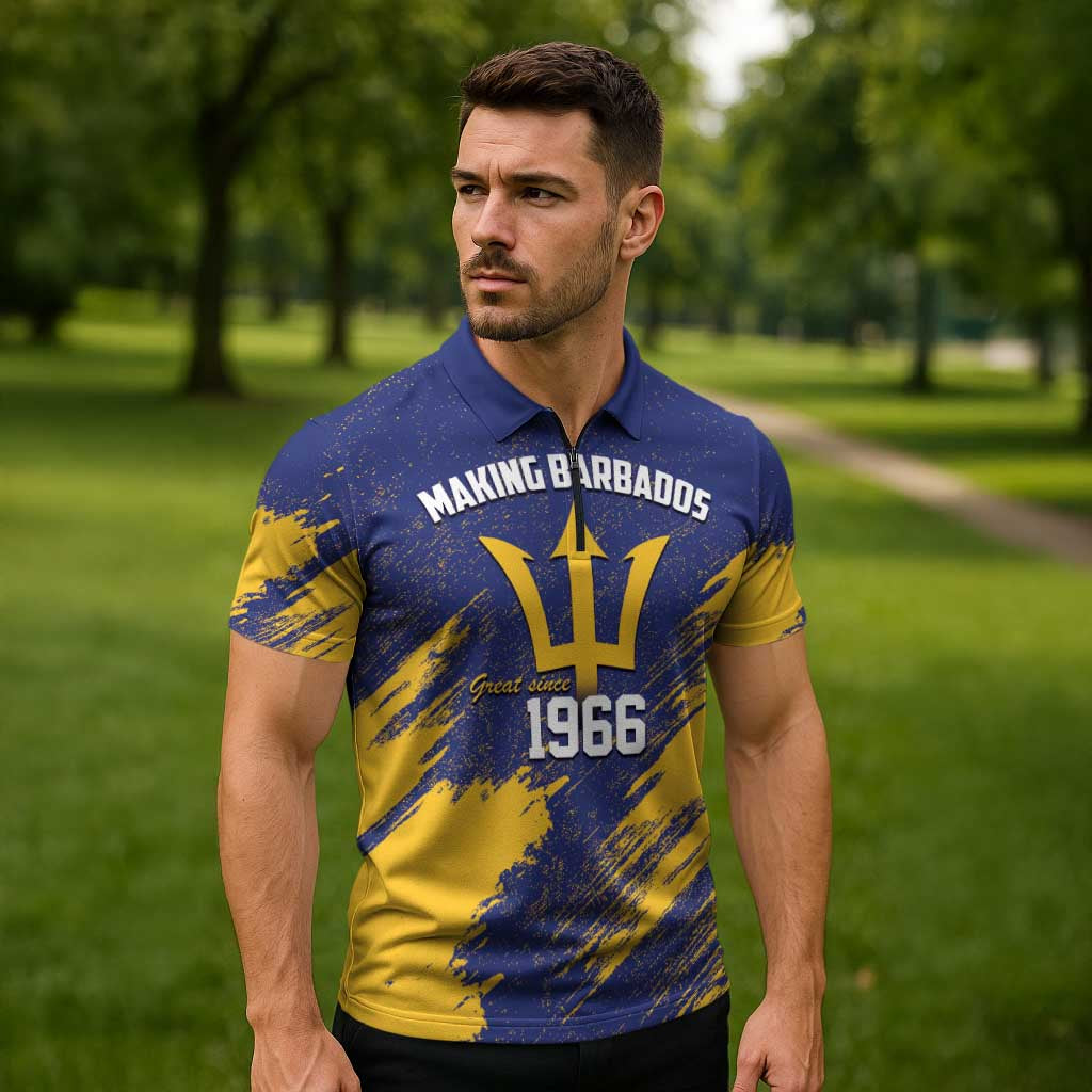 Barbados Pride Est 1966 Zipper Polo Shirt - Wonder Print Shop