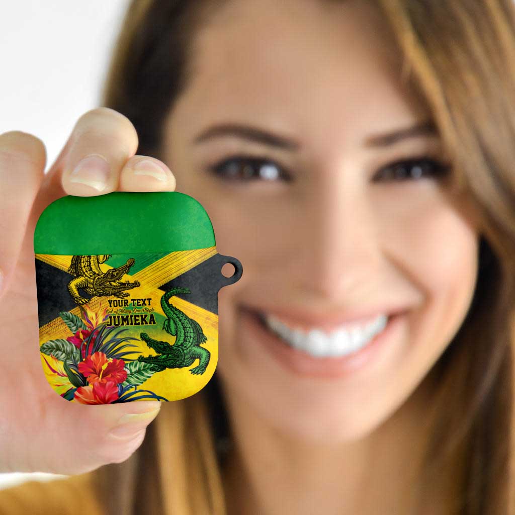 Personalized Jamaica Crocodile AirPods Case Tropical Flowers Grunge Flag - Wonder Print Shop