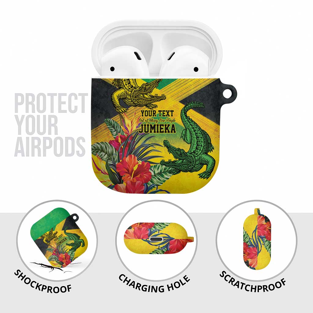 Personalized Jamaica Crocodile AirPods Case Tropical Flowers Grunge Flag - Wonder Print Shop