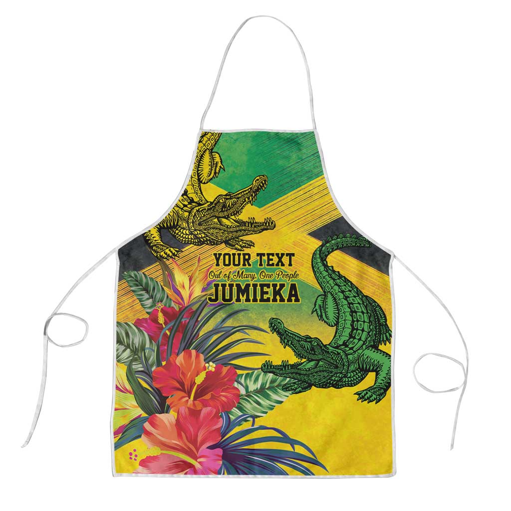 Personalized Jamaica Crocodile Apron Tropical Flowers Grunge Flag - Wonder Print Shop