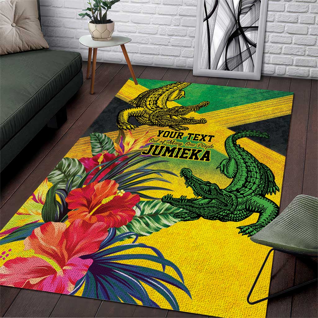 Personalized Jamaica Crocodile Area Rug Tropical Flowers Grunge Flag - Wonder Print Shop