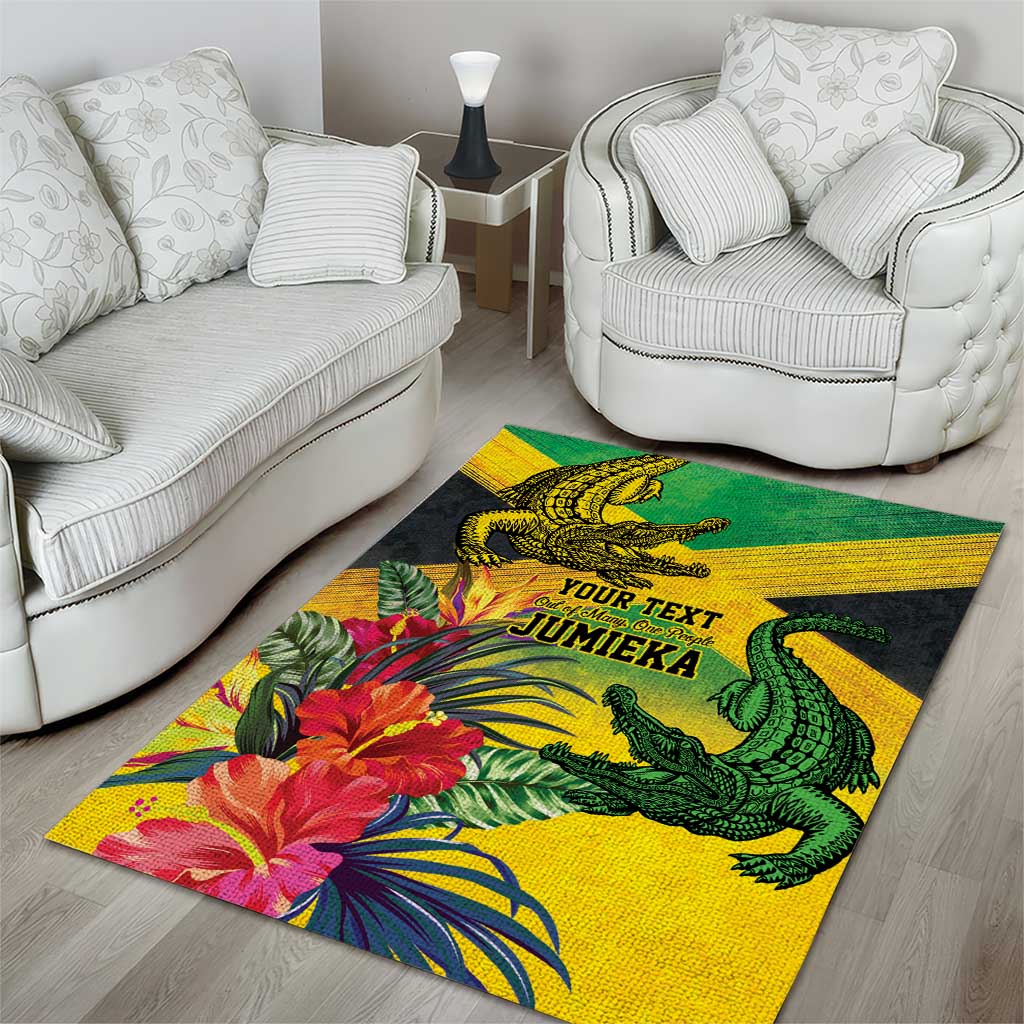 Personalized Jamaica Crocodile Area Rug Tropical Flowers Grunge Flag - Wonder Print Shop