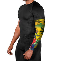 Personalized Jamaica Crocodile Arm Sleeves Tropical Flowers Grunge Flag - Wonder Print Shop